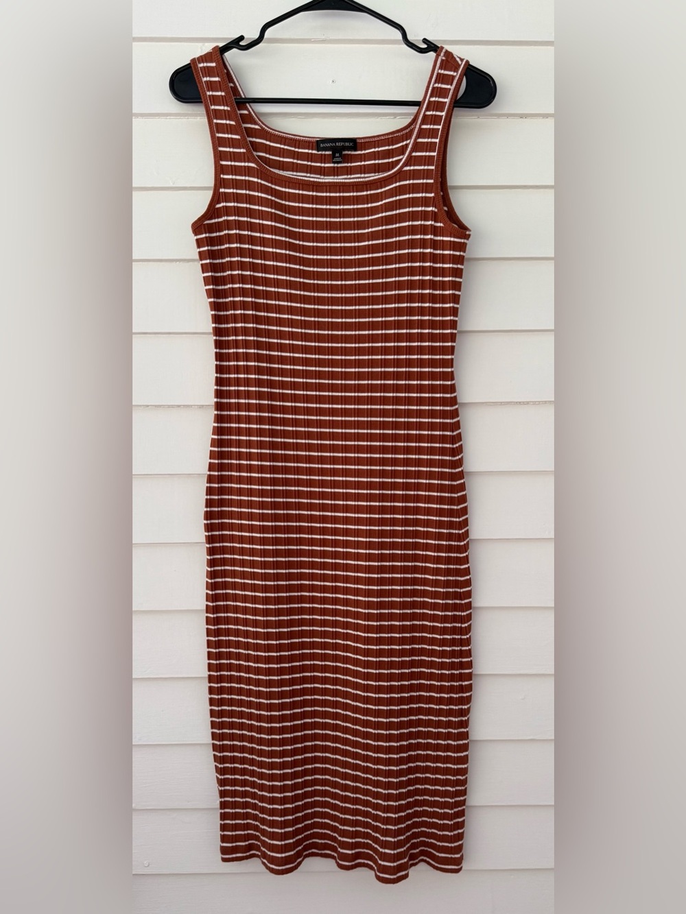 Banana Republic | Rust & White Striped Ribbed Midi Dress Size Medium